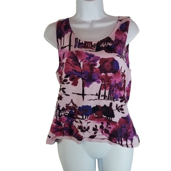 Vtg y2k watercolor tree print knit sweater tank top - Picture 1 of 7